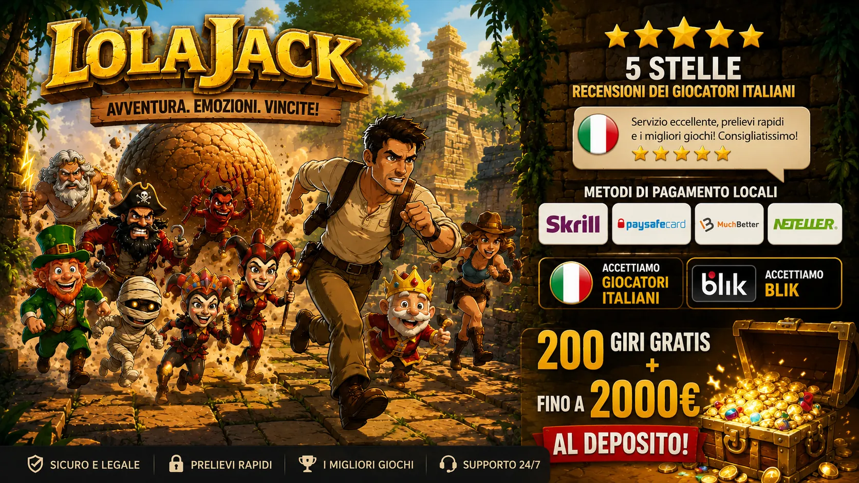 LolaJack Casino: 200 giri gratis e fino a 2.000€ al deposito